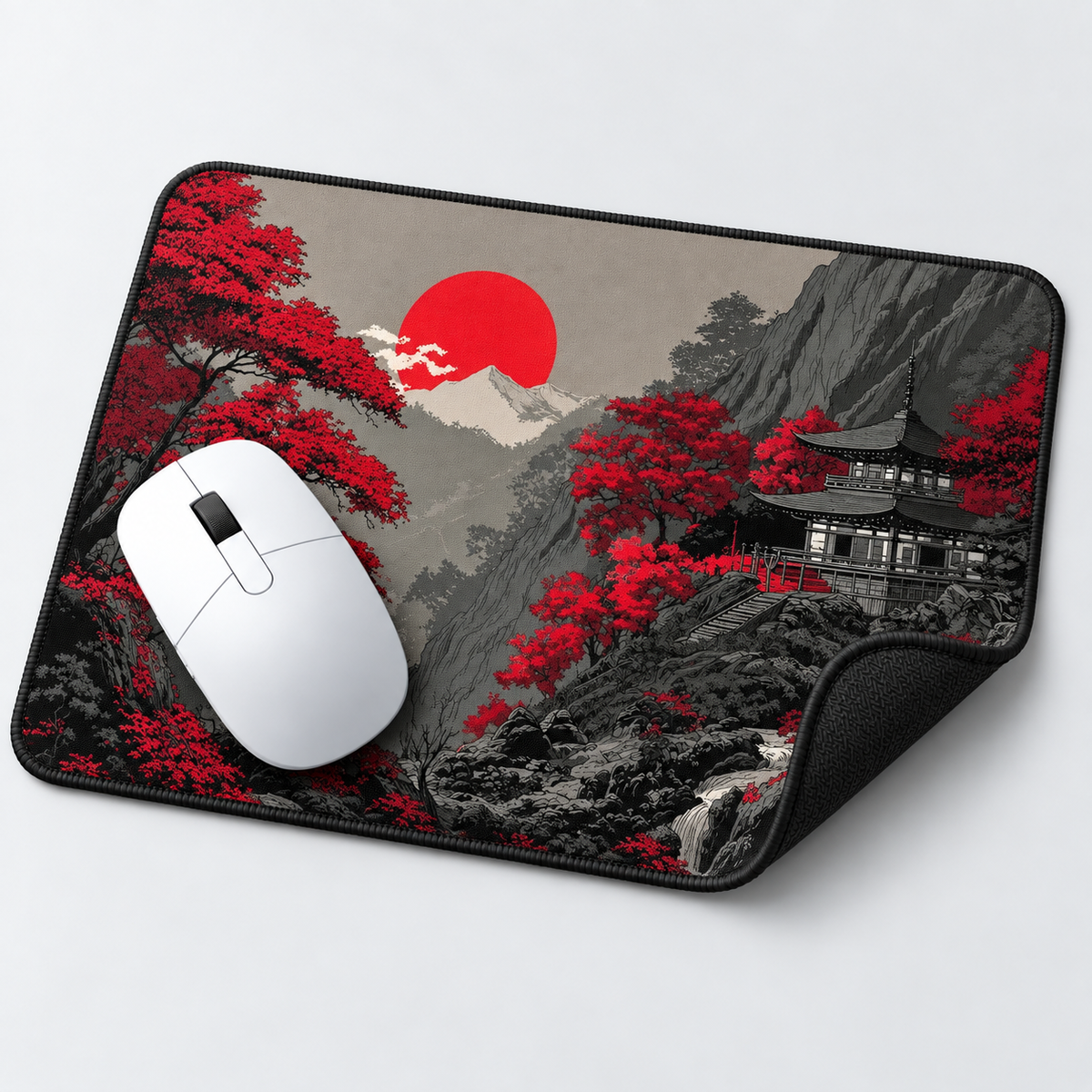 Crimson Samurai Sunset Mouse Pad - close-up artwork view