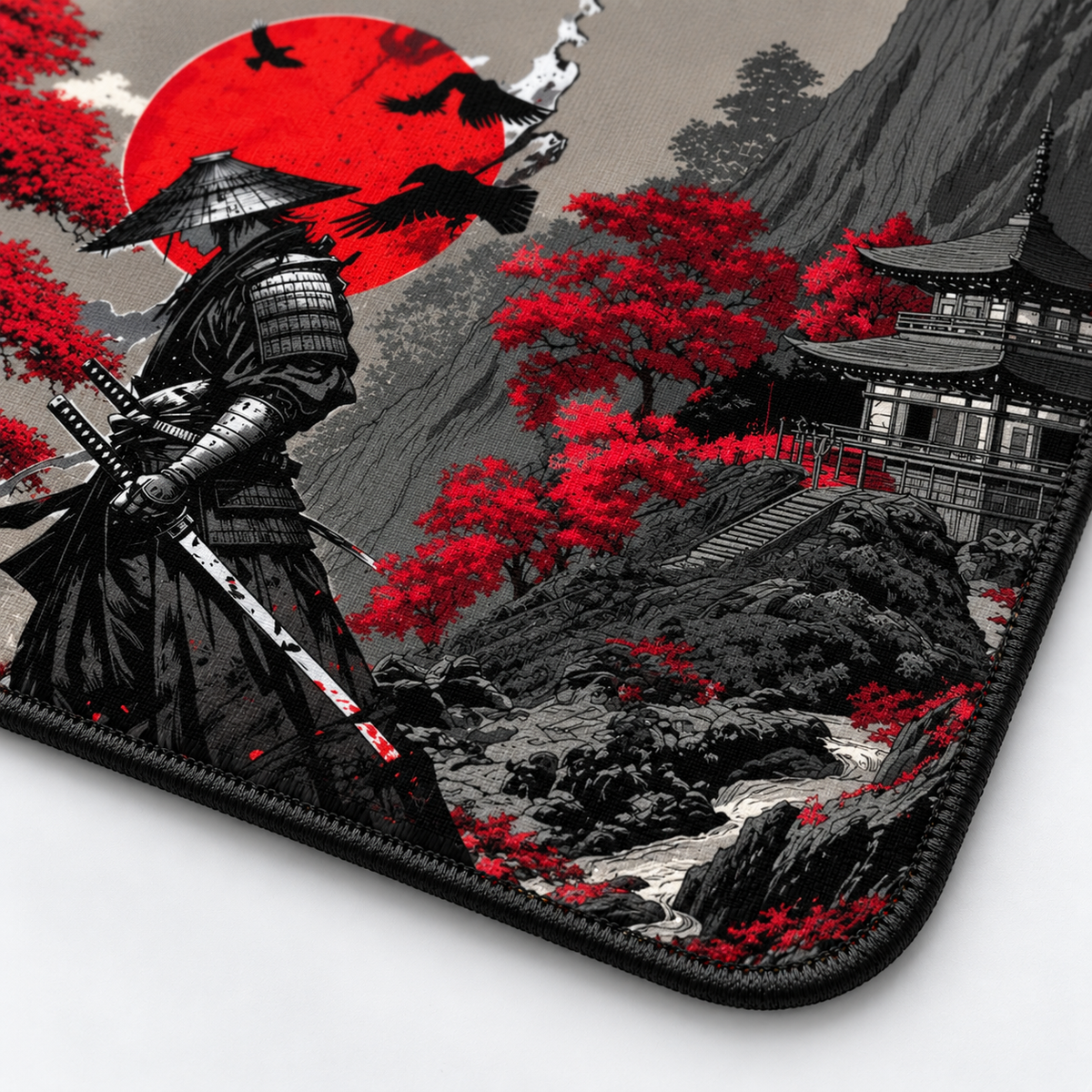 Crimson Samurai Sunset Mouse Pad - styled setup view