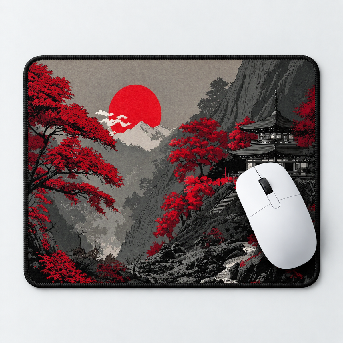 Crimson Samurai Sunset Mouse Pad - full design view
