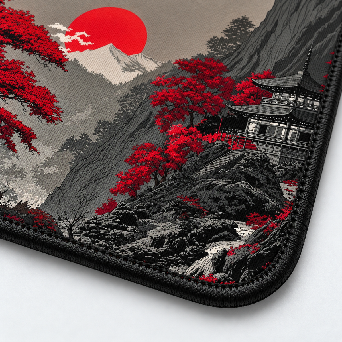 Crimson Samurai Sunset Mouse Pad - close-up artwork view