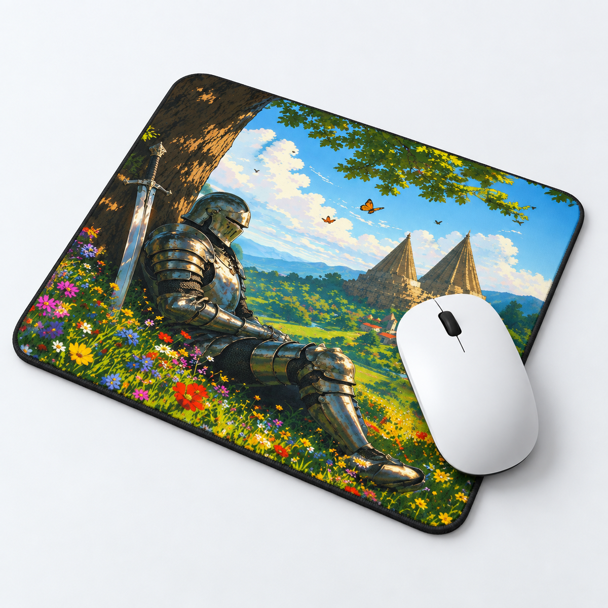Enchanted Knight Meadow Mouse Pad - desk mockup view
