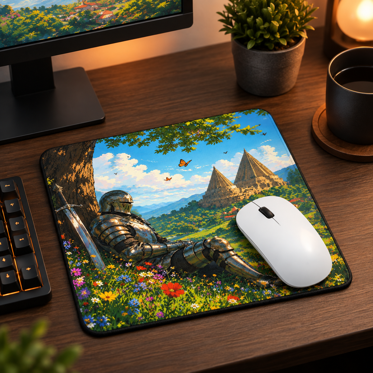 Enchanted Knight Meadow Mouse Pad - angled product view