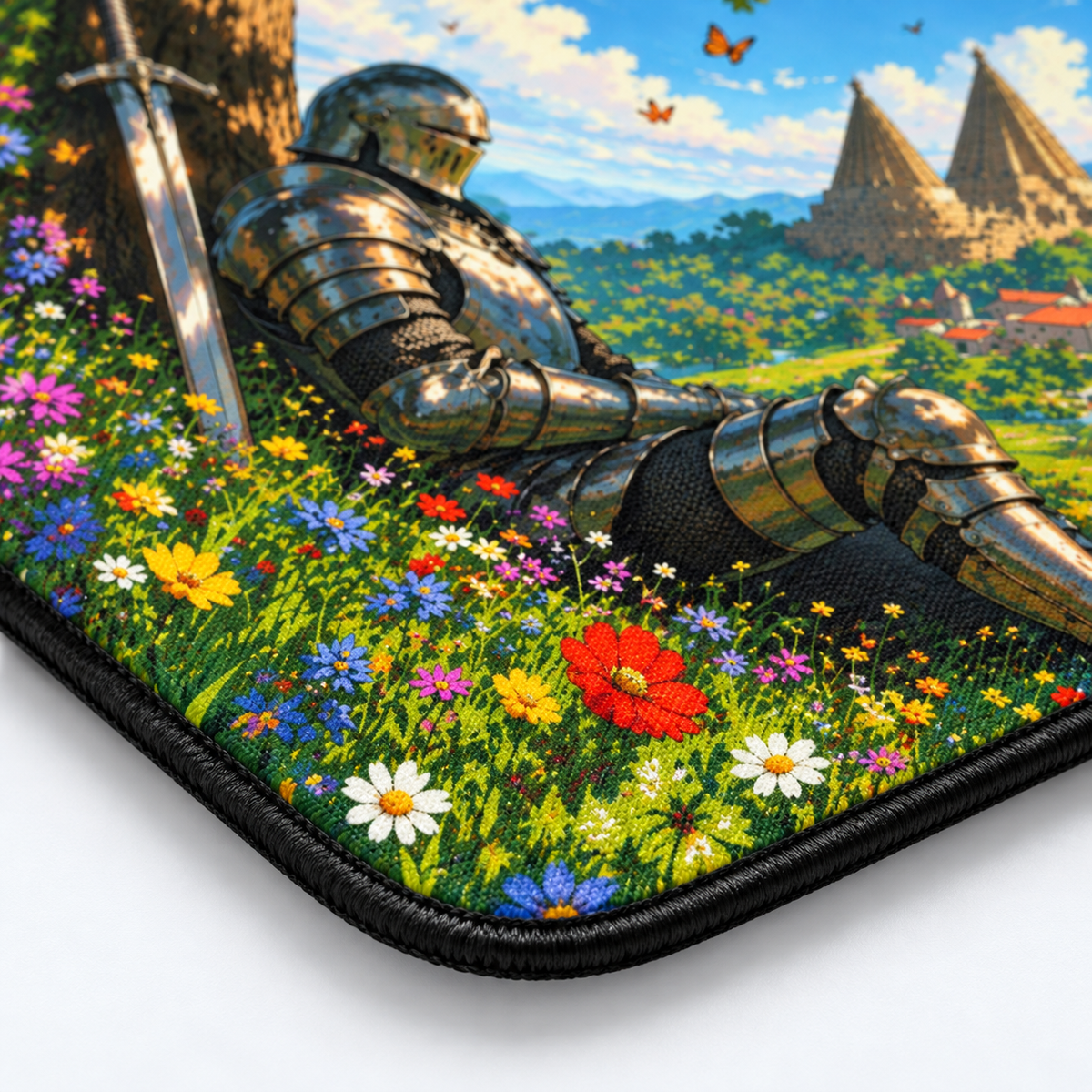 Enchanted Knight Meadow Mouse Pad - close-up artwork view