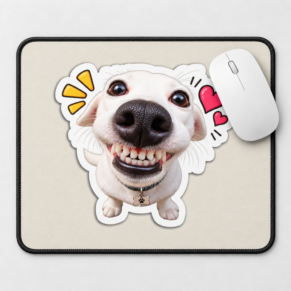 Happy Smiling Dog Aesthetic Mouse Pad - full design view