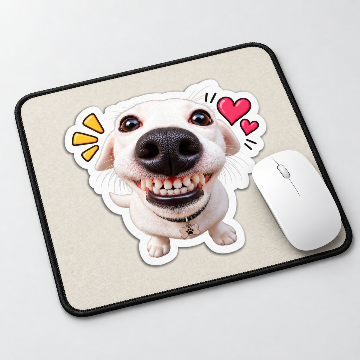 Happy Smiling Dog Aesthetic Mouse Pad - angled product view