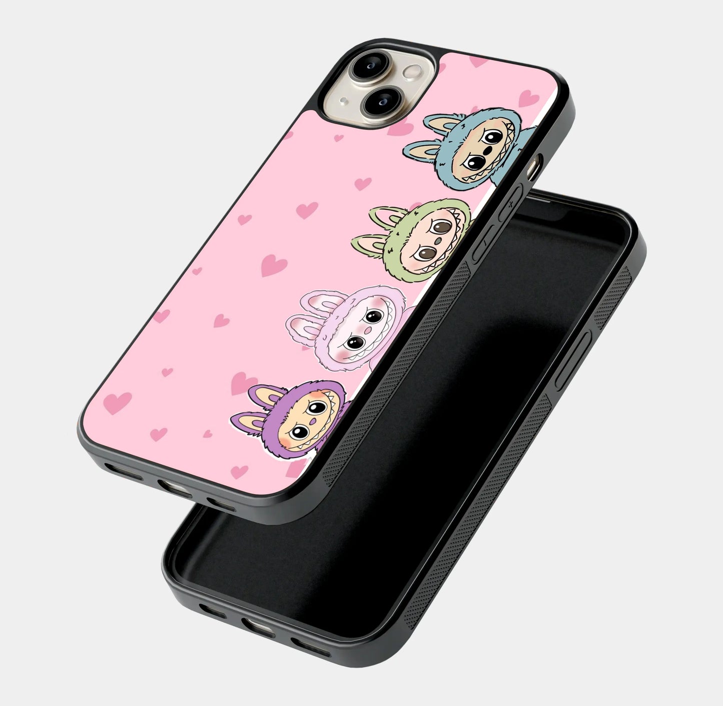 Pink Heart Peeking Labubu Doll Side Print