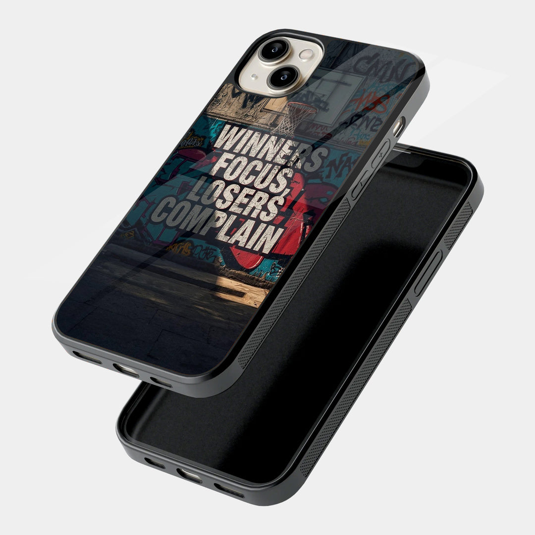Winners Focus Quote iPhone case - angled view