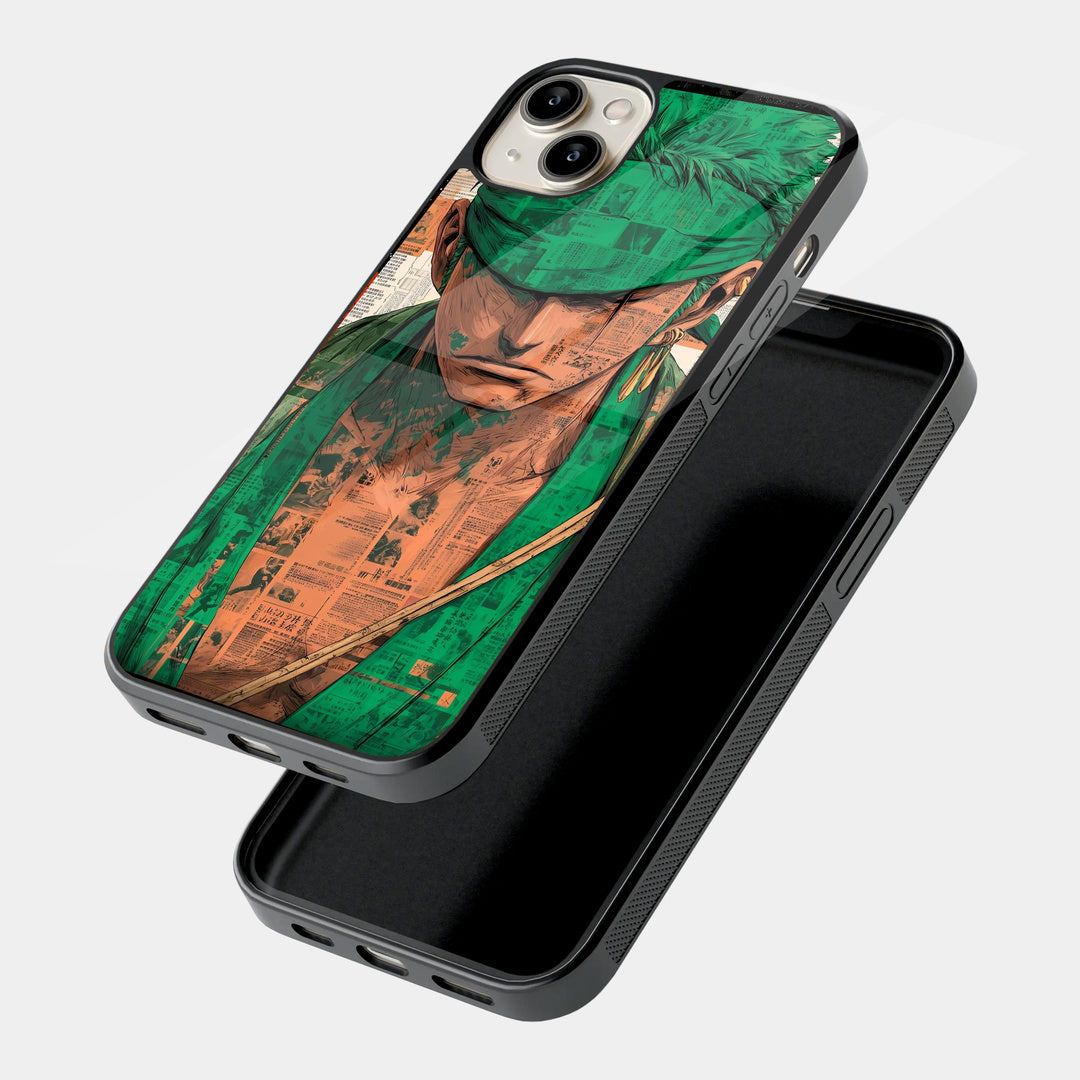Green Swordsman Portrait iPhone case - angled view