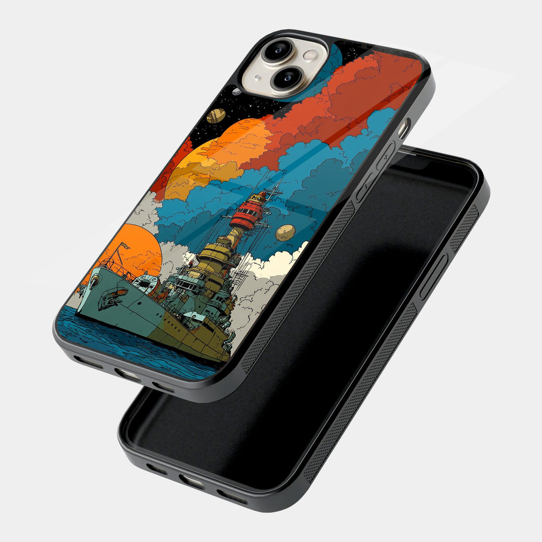 Warship Under Colorful Sky iPhone case - angled view