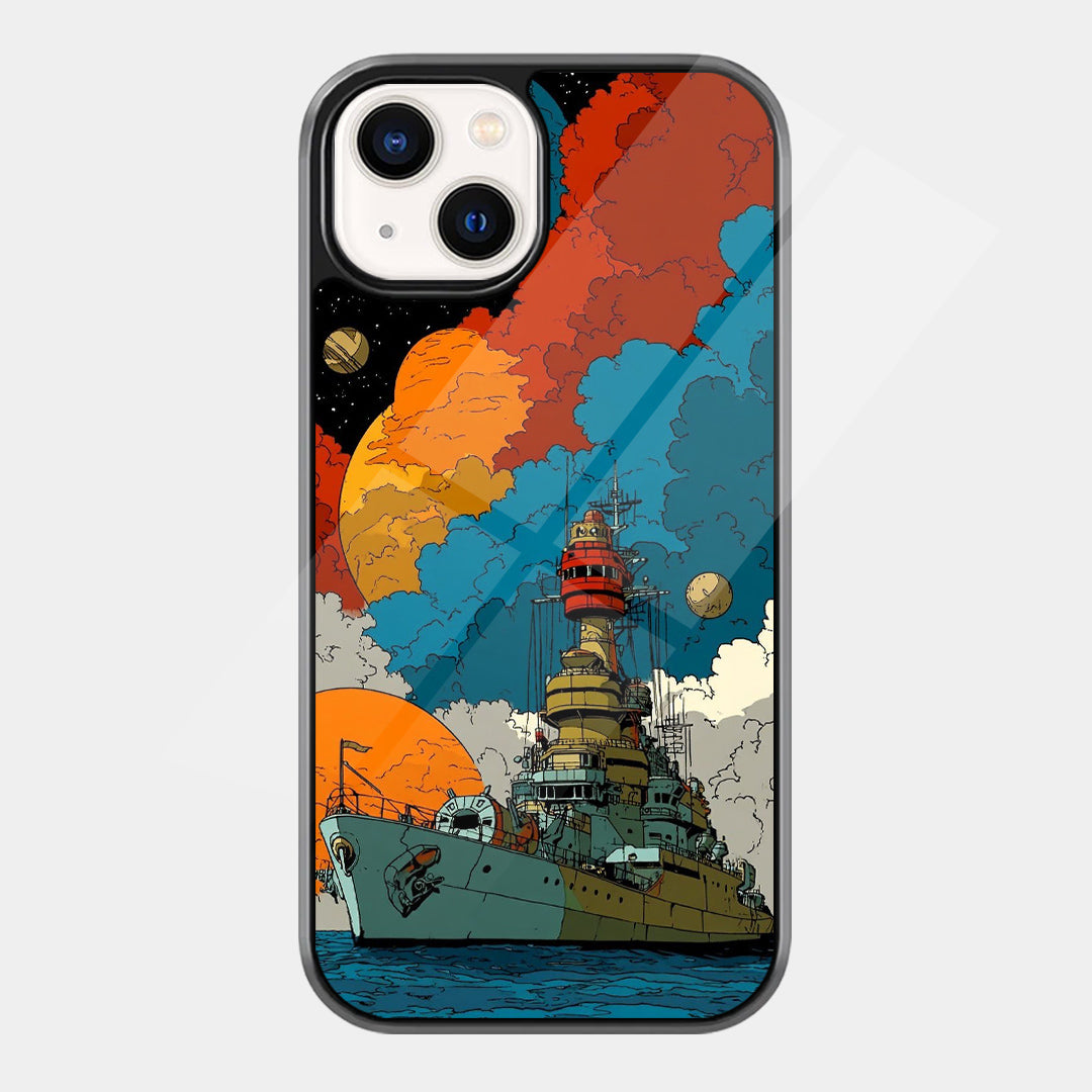 Warship Under Colorful Sky iPhone case - front view