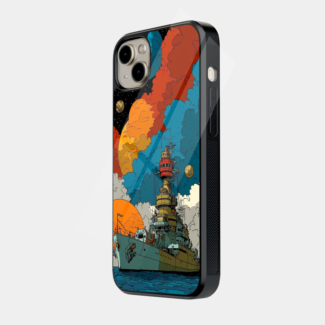 Warship Under Colorful Sky iPhone case - side view