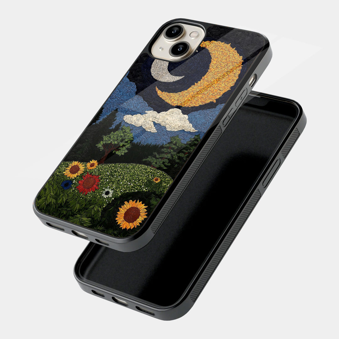 Moonlit Sunflower Field iPhone case - angled view