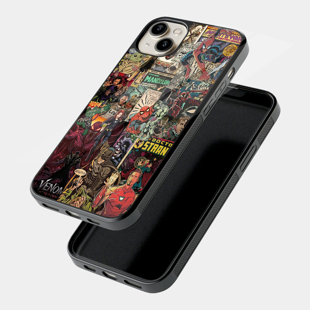 Superhero Comic Collage iPhone case - angled view