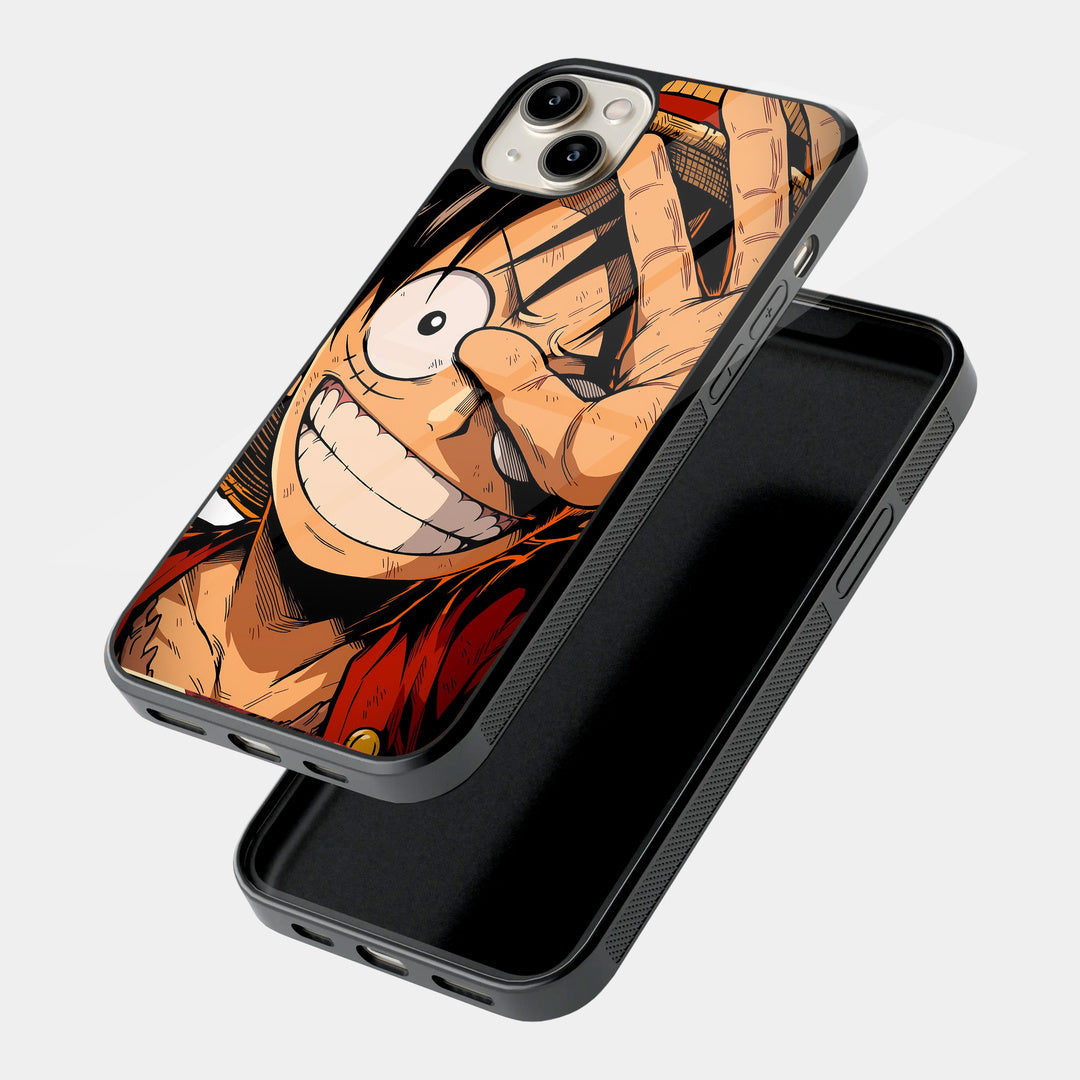 Grinning Luffy iPhone case - angled view