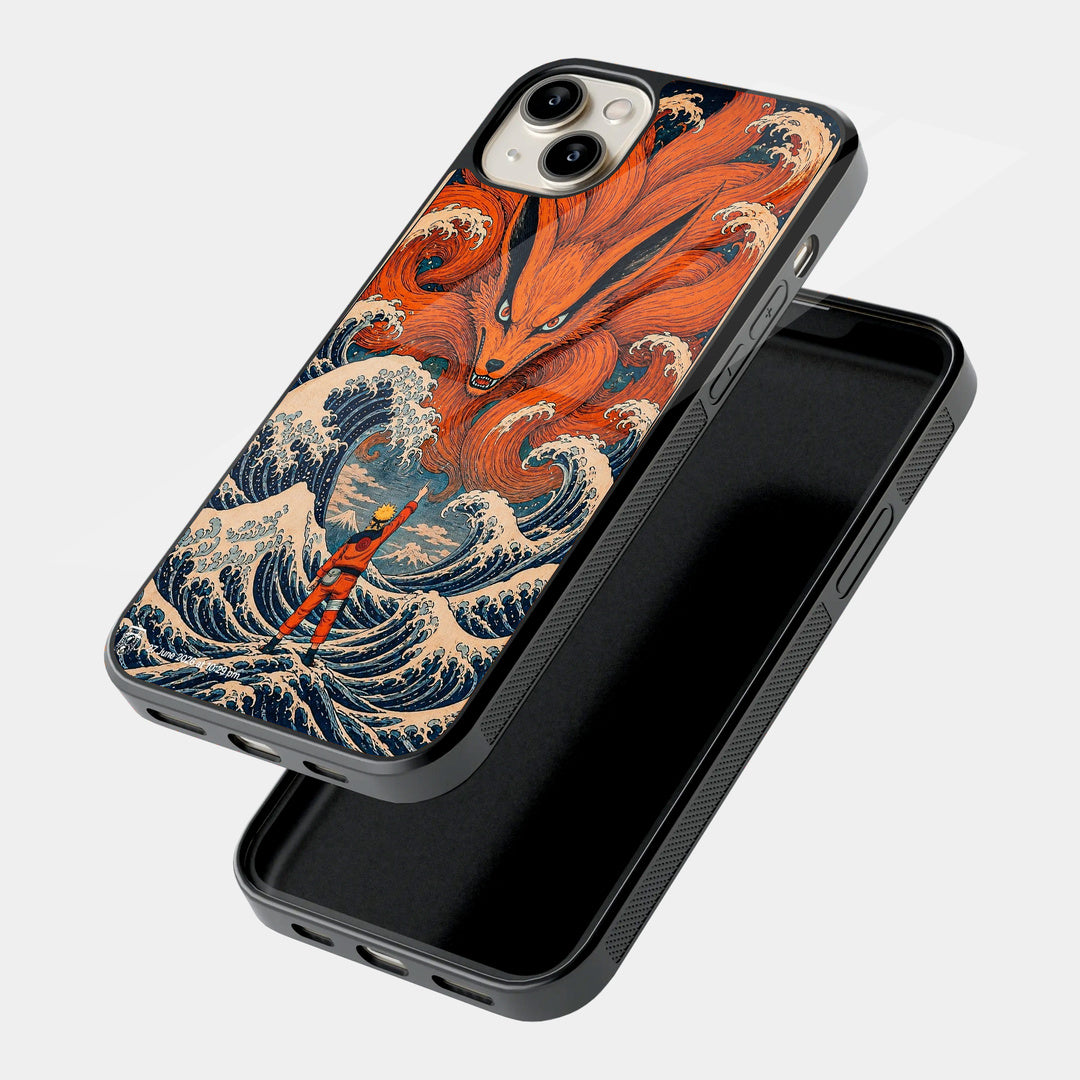 Nine Tailed Fox and Waves iPhone case - angled view