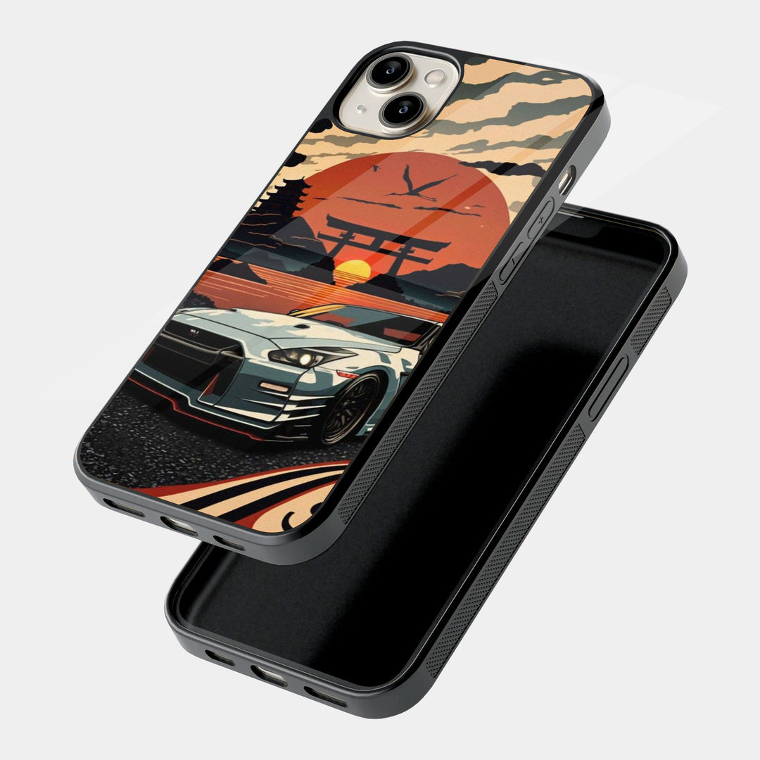Sunset Sports Car iPhone case - angled view