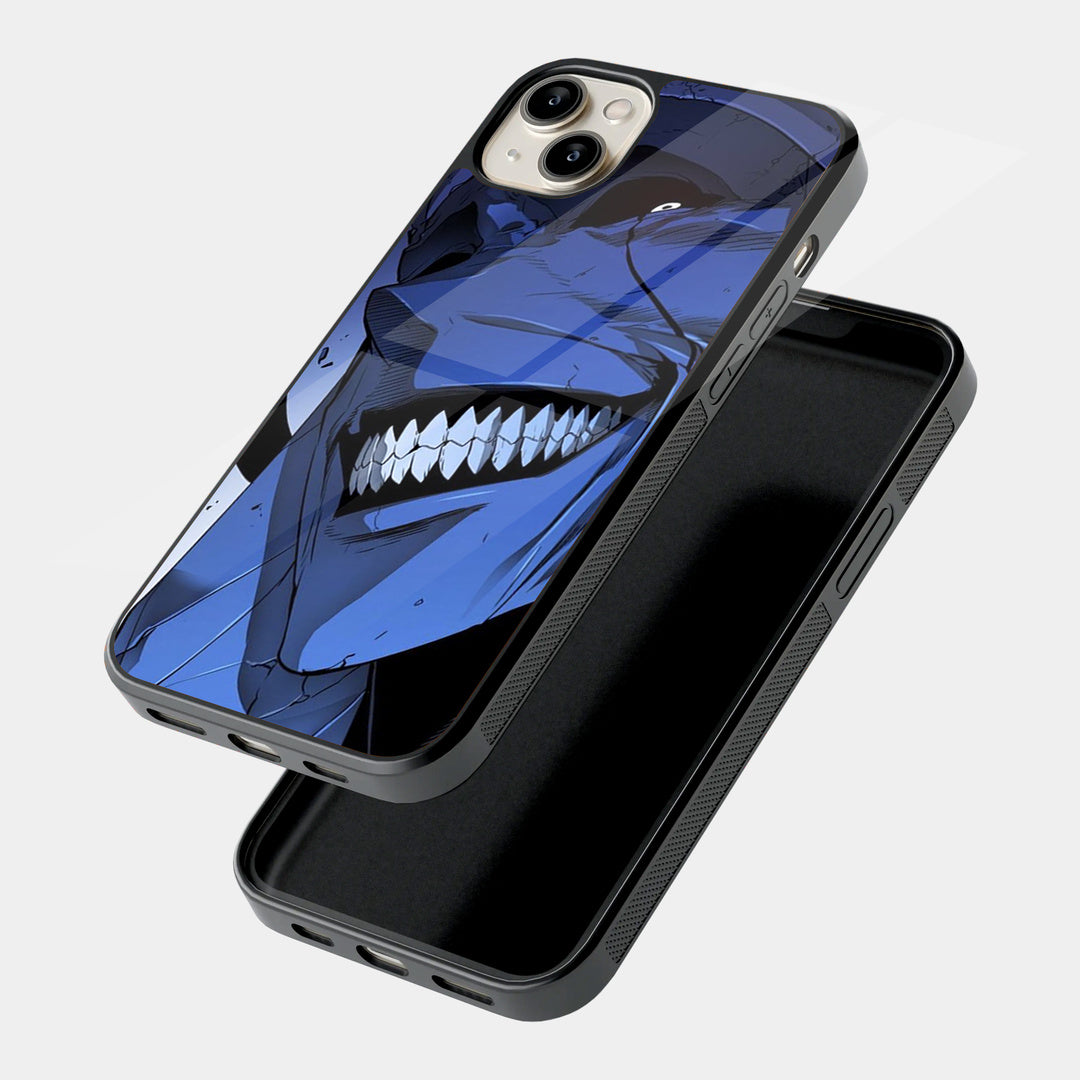Blue Fanged Monster iPhone case - angled view