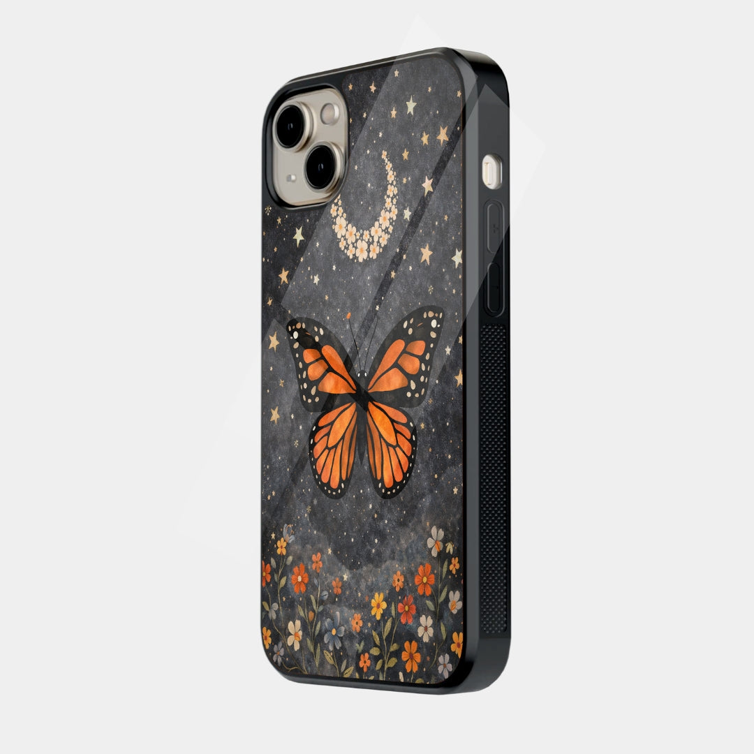 Monarch Butterfly Floral Moon iPhone case - angled view