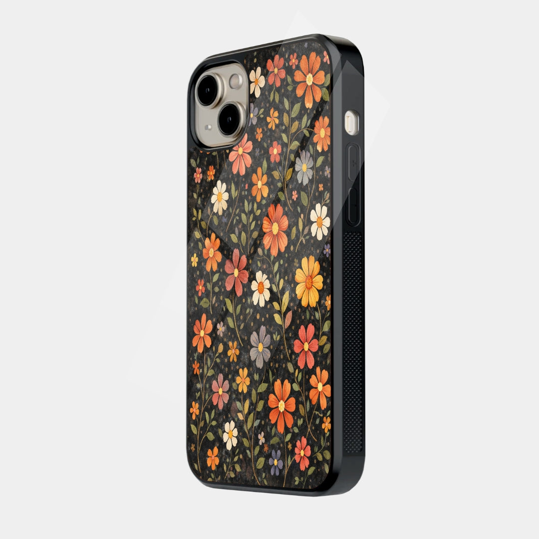 Golden Flower Field on Black iPhone case - angled view