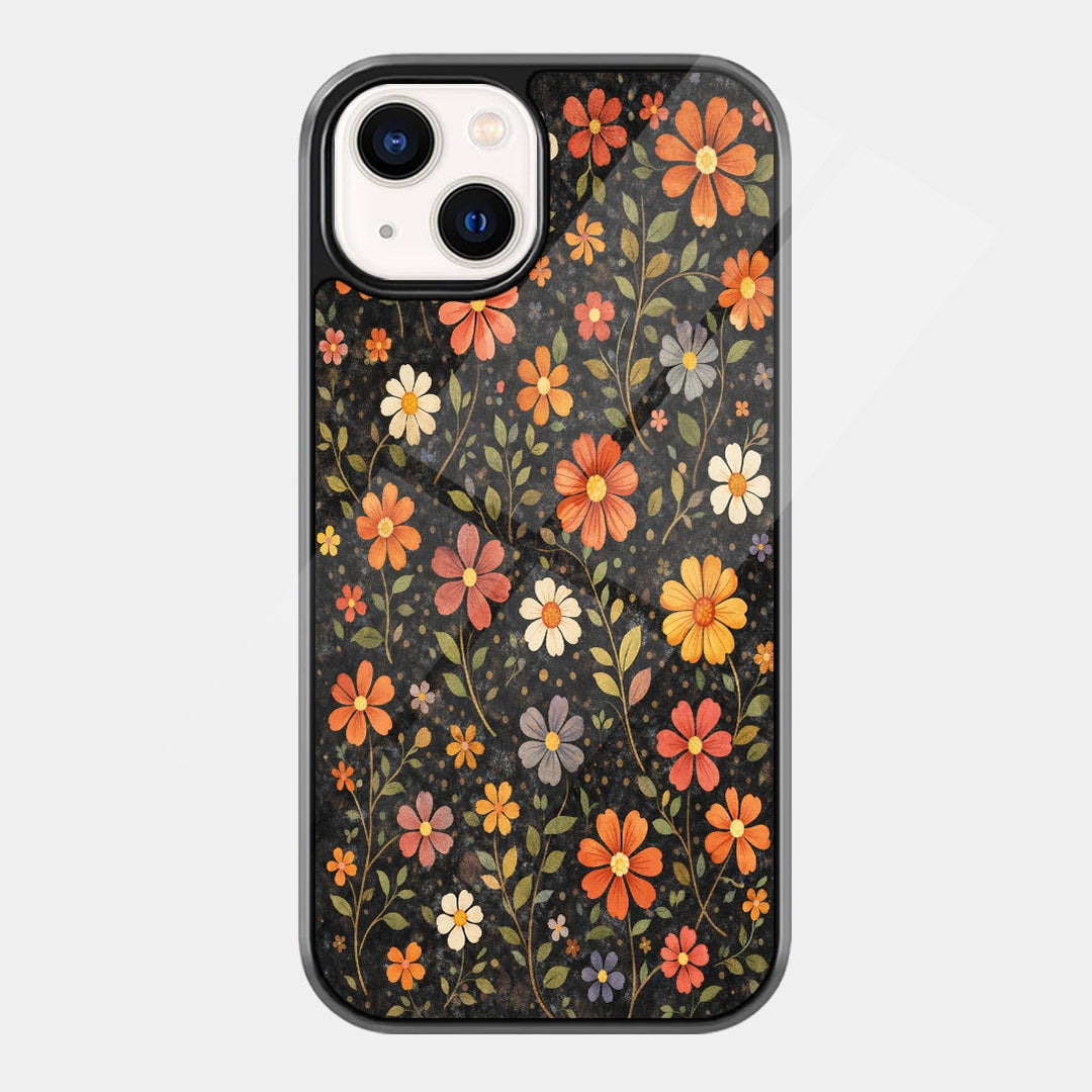 Golden Flower Field on Black iPhone case - front view