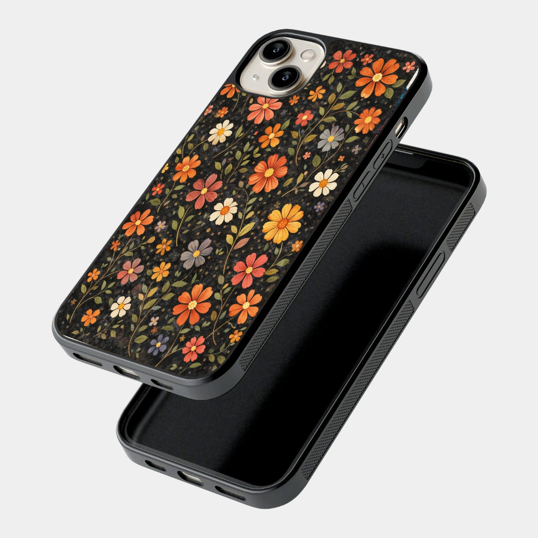 Golden Flower Field on Black iPhone case - side view