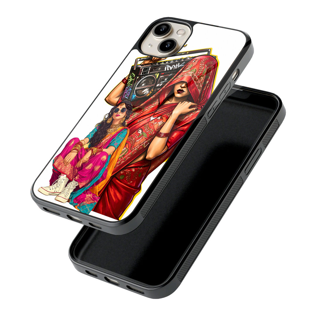 Retro Fusion Boombox Queens iPhone case - angled view