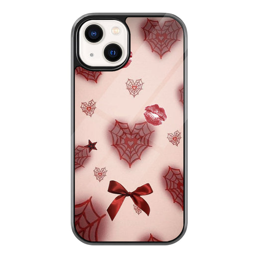 Red Web Hearts iPhone case - front view