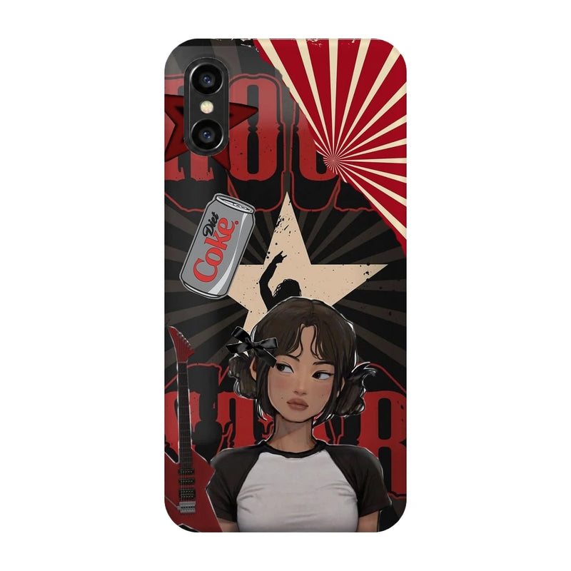 Anime City Girl 3D Print iPhone XS Max Phone Case, back view; an illustrated girl in a black-and-white outfit against a red city-inspired backdrop