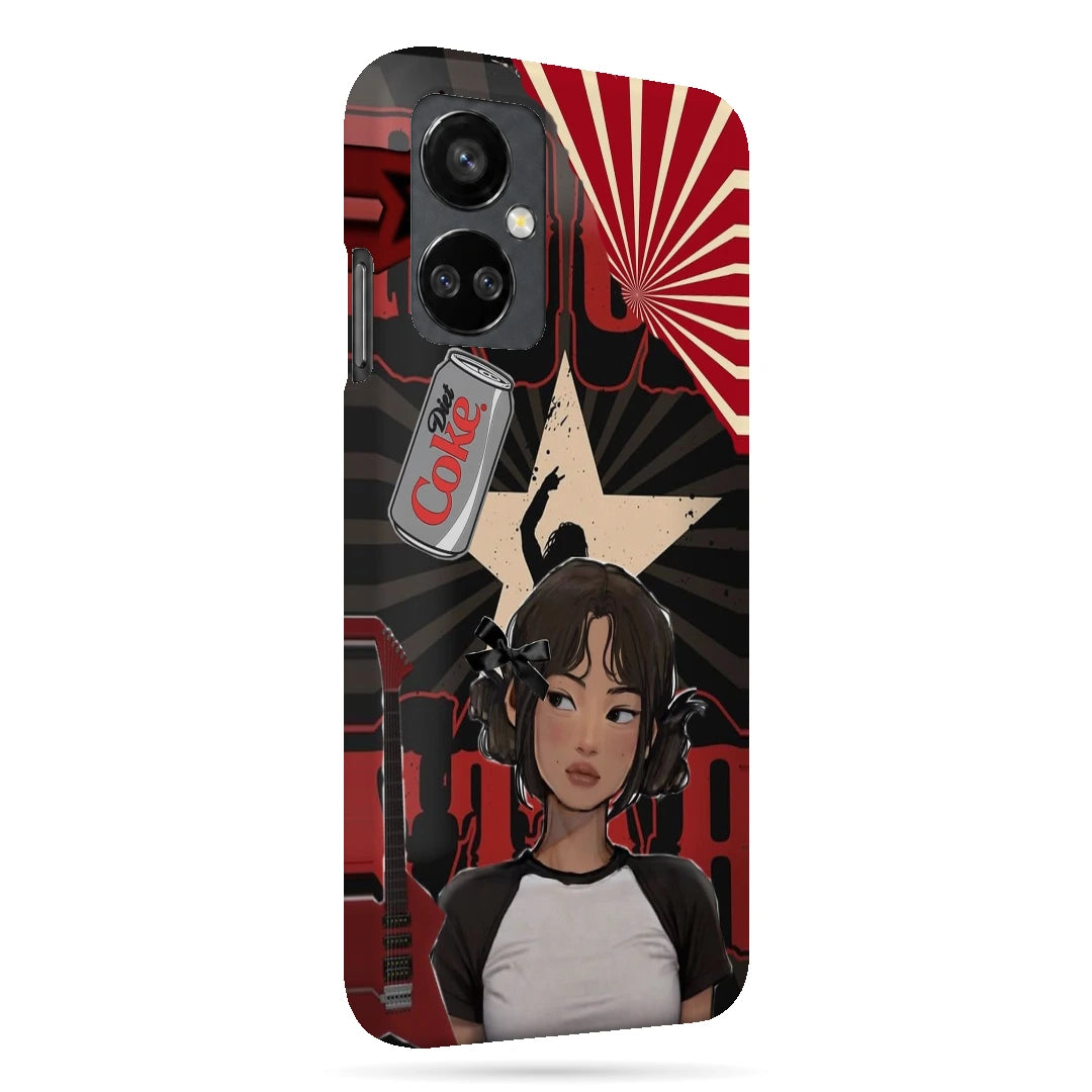 Anime City Girl 3D Print OnePlus Nord CE 3 Lite Phone Case, right-side view; an illustrated girl in a black-and-white outfit against a red city-inspired backdrop