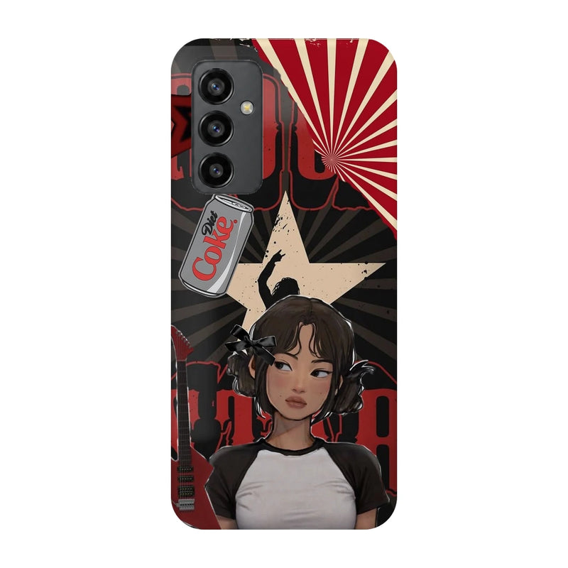 Anime City Girl 3D Print OnePlus Nord CE Phone Case, back view; an illustrated girl in a black-and-white outfit against a red city-inspired backdrop
