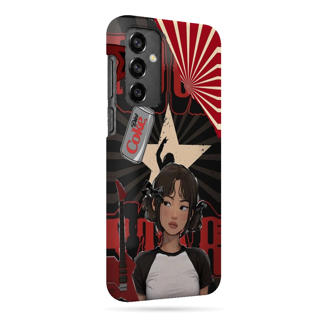 Anime City Girl 3D Print Samsung S21 FE Phone Case, right-side view; an illustrated girl in a black-and-white outfit against a red city-inspired backdrop
