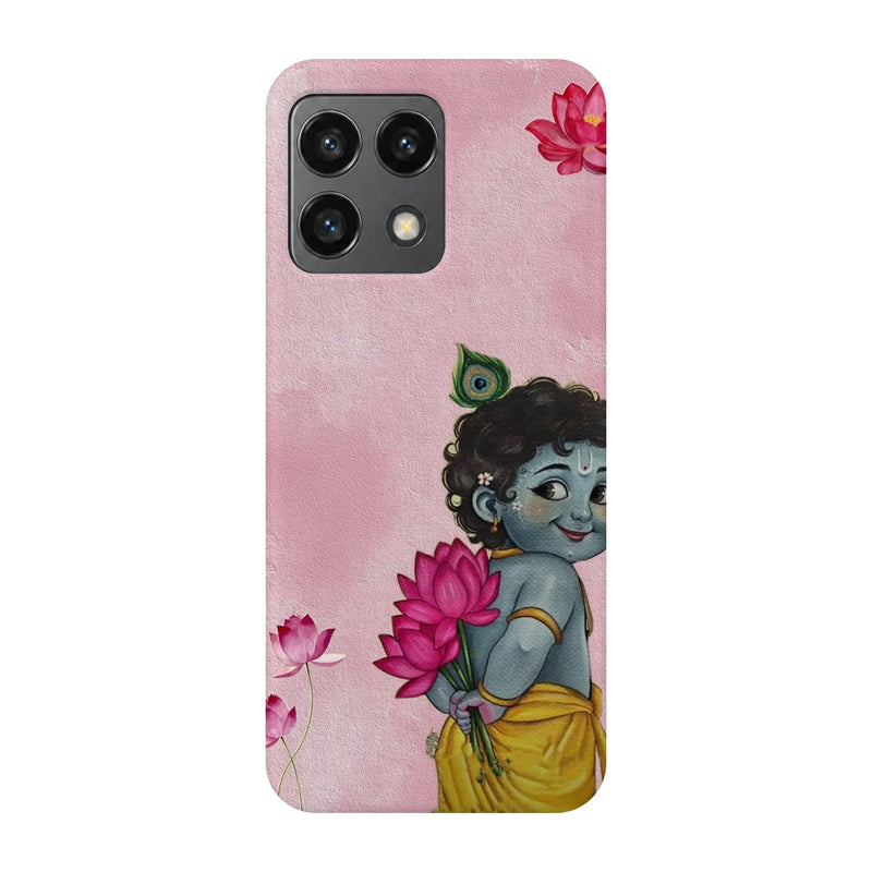 Baby Krishna Lotus 3D Print OnePlus 10 Pro Phone Case, back view; baby Krishna holding a pink lotus on a soft pink background