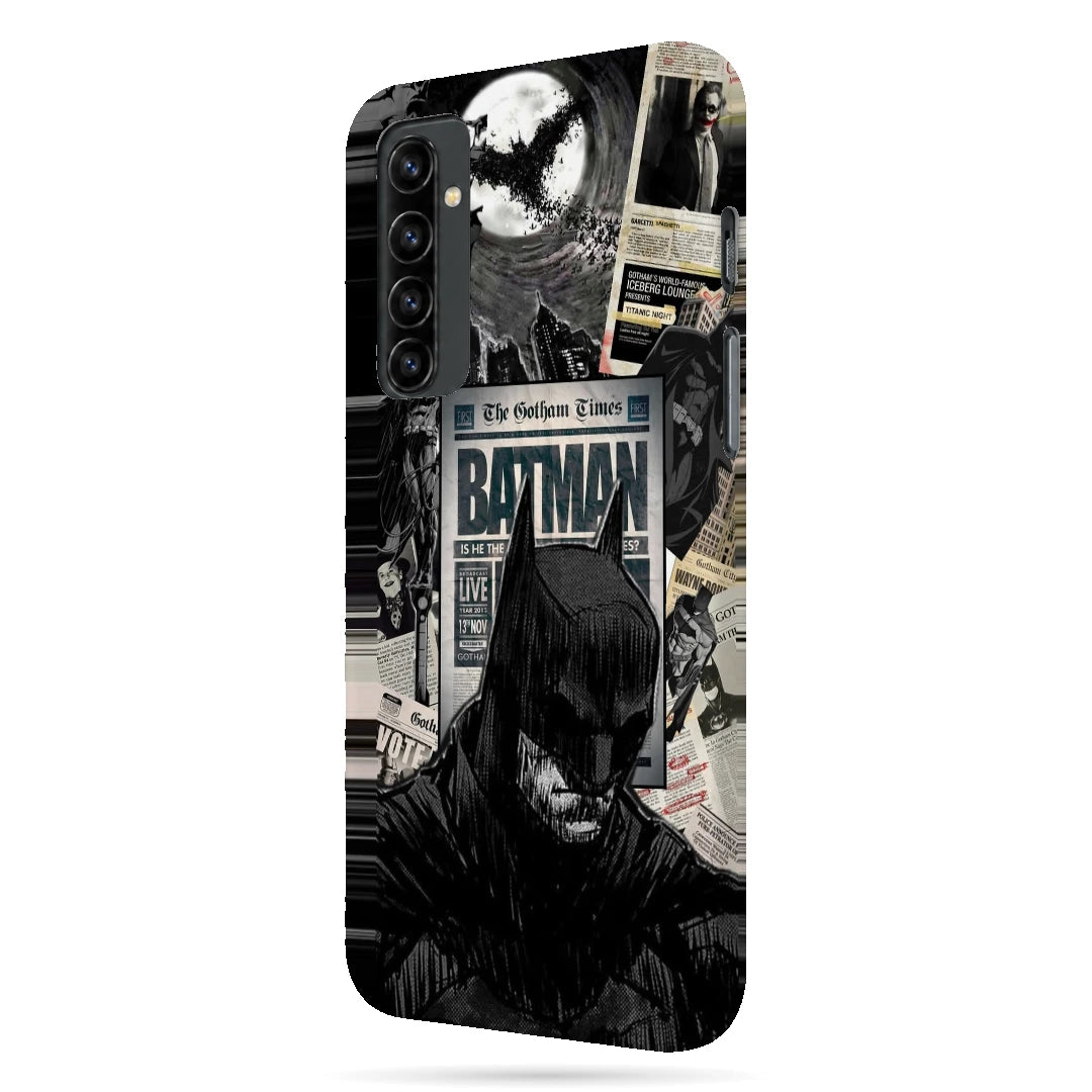 Batman Newspaper 3D Print OnePlus Nord Phone Case, right-side view; black-and-white Batman portraits and newspaper-style graphics