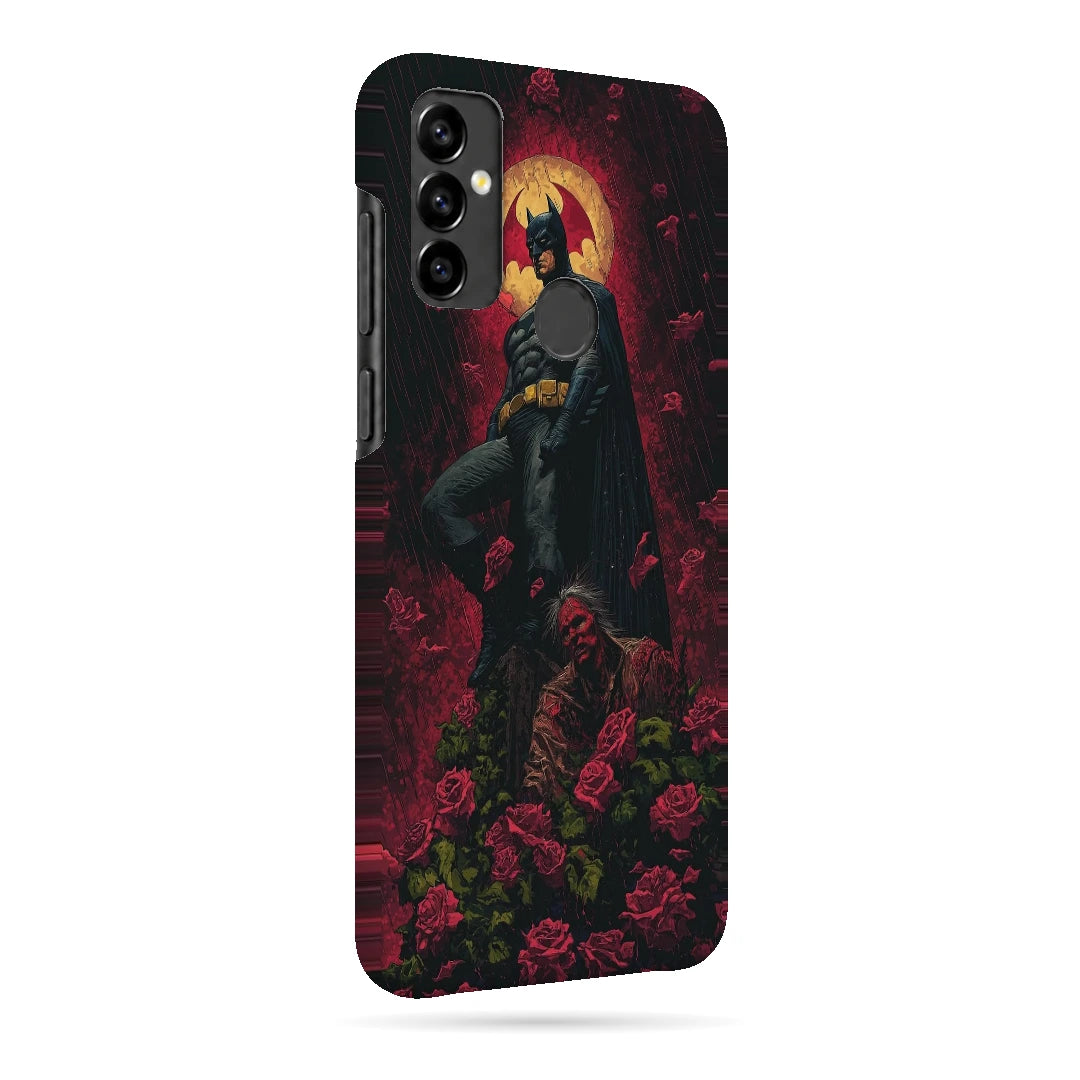 Batman Red Roses 3D Print Samsung M11 Phone Case, right-side view; a dark caped figure above red roses with a gold moon behind