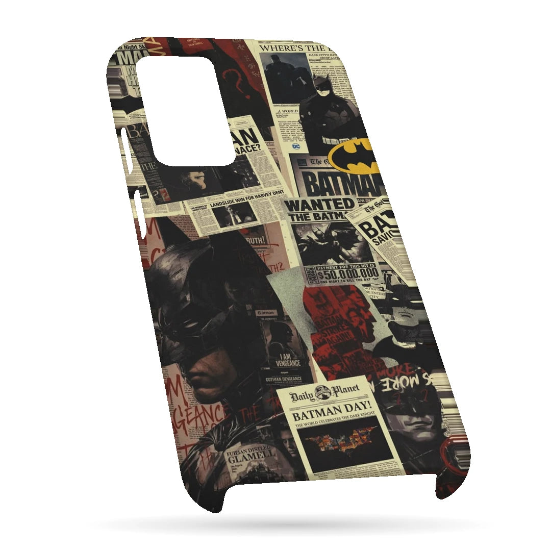 Batman Wanted Collage 3D Print OnePlus Nord CE 2 Lite Phone Case, bottom view; Batman portraits and wanted-poster graphics in a vintage comic collage