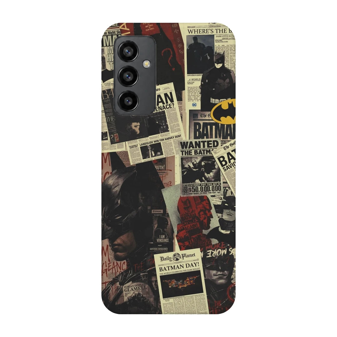 Batman Wanted Collage 3D Print OnePlus Nord CE Phone Case, back view; Batman portraits and wanted-poster graphics in a vintage comic collage