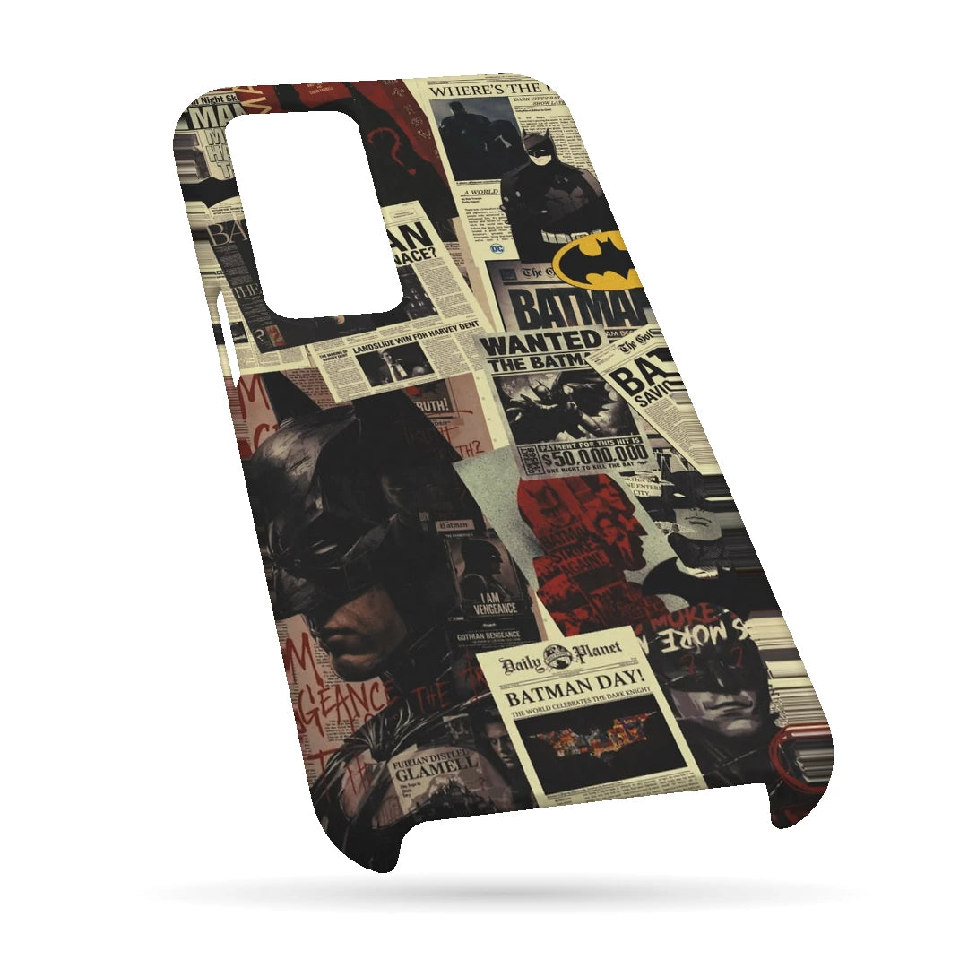 Batman Wanted Collage 3D Print OnePlus Nord CE Phone Case, bottom view; Batman portraits and wanted-poster graphics in a vintage comic collage