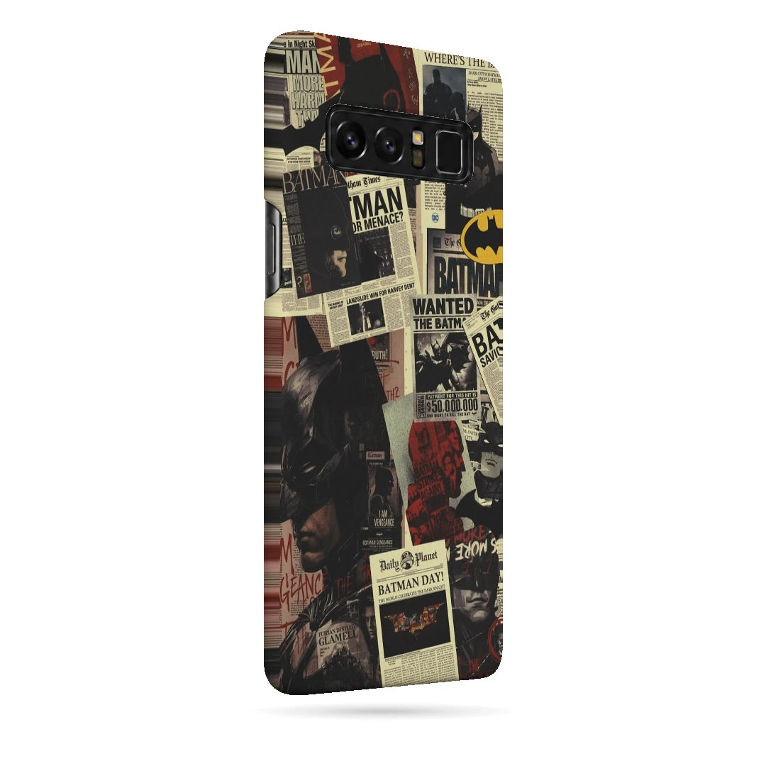 Batman Wanted Collage 3D Print Samsung Note 8 Phone Case, right-side view; Batman portraits and wanted-poster graphics in a vintage comic collage