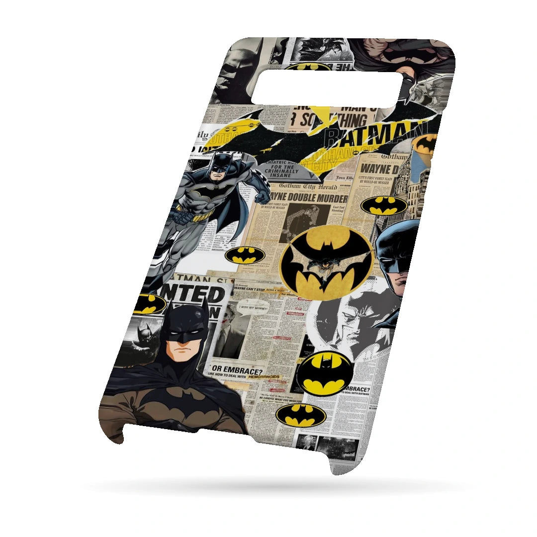 Batman Yellow Comic 3D Print Samsung Note 8 Phone Case, bottom view; Batman illustrations with yellow emblem accents and comic textures