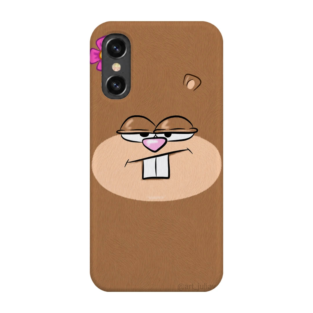 Brown Cartoon Face 3D Print iPhone X Phone Case, back view; a large smiling brown cartoon face with pink nose and white teeth