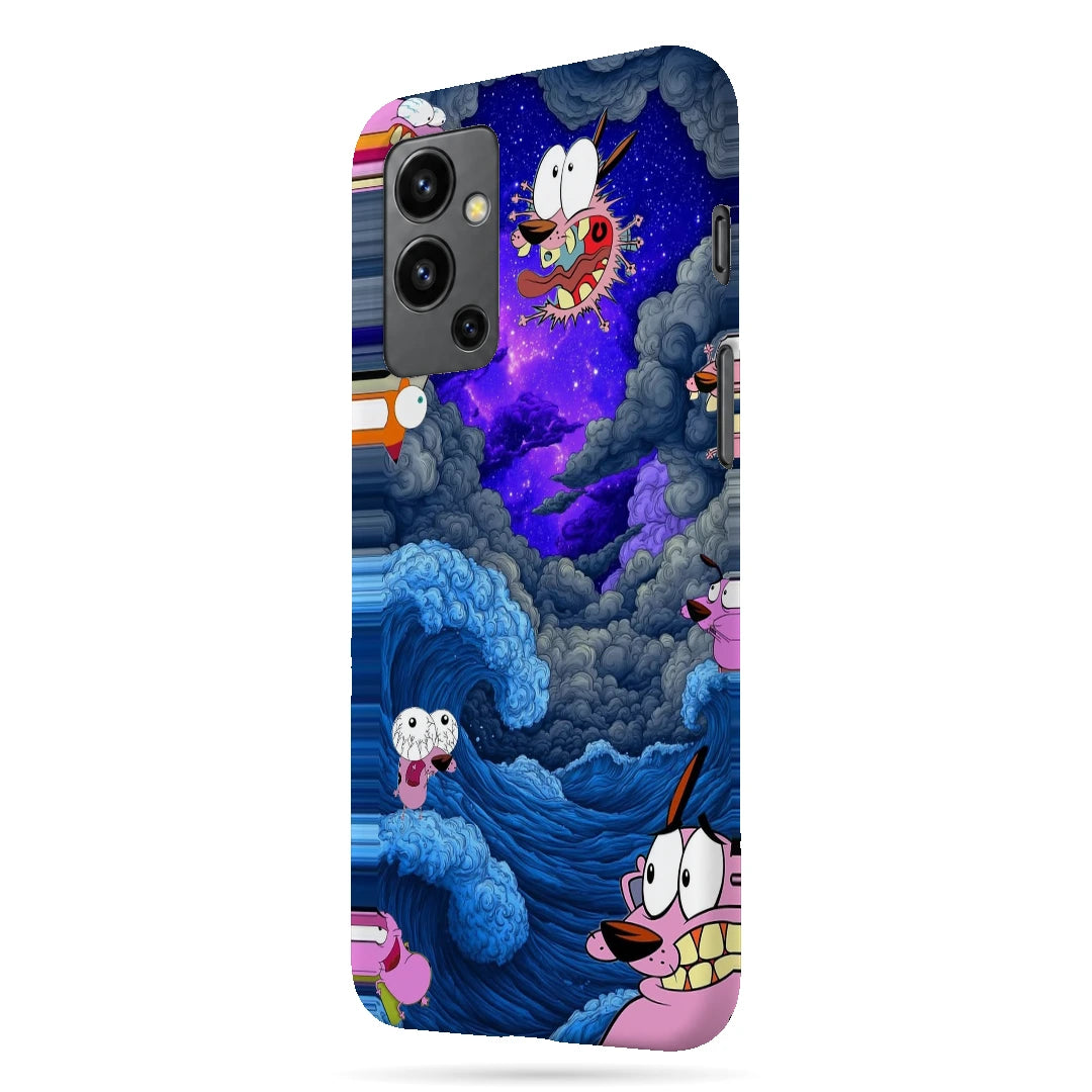 Cartoon Cosmic Clouds 3D Print OnePlus Nord 2 Phone Case, right-side view; small cartoon characters among blue clouds and a purple cosmic sky
