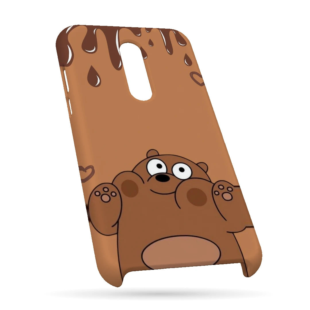 Chocolate Drip Bear 3D Print OnePlus 7 Phone Case, bottom view; a wide-eyed brown bear below a chocolate-drip border