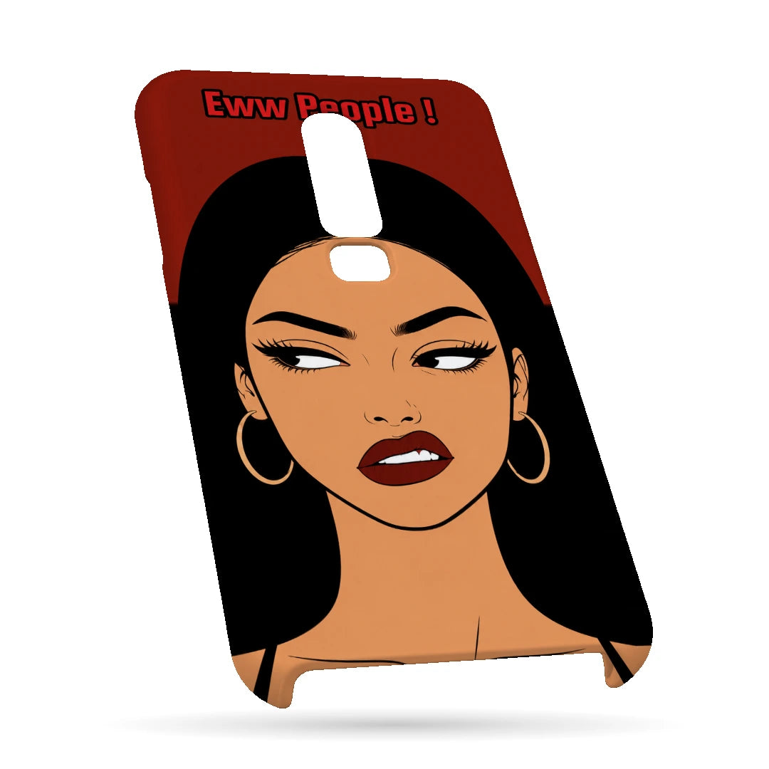Unimpressed Girl Portrait 3D Print OnePlus 6 Phone Case, bottom view; an unimpressed illustrated woman with dark hair on a red background