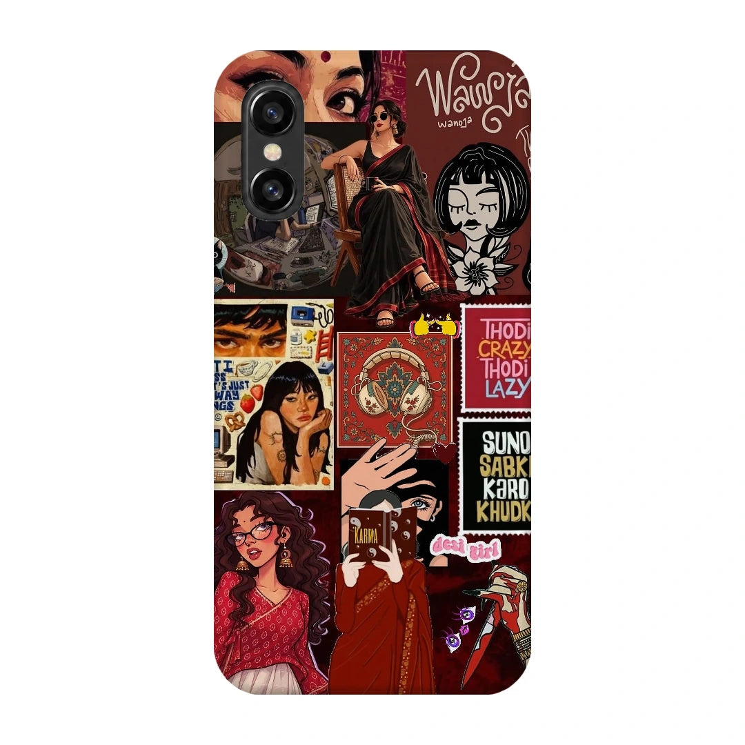 Desi Cinema Collage 3D Print iPhone XS Phone Case, back view; illustrated portraits, Hindi lettering and red vintage poster textures