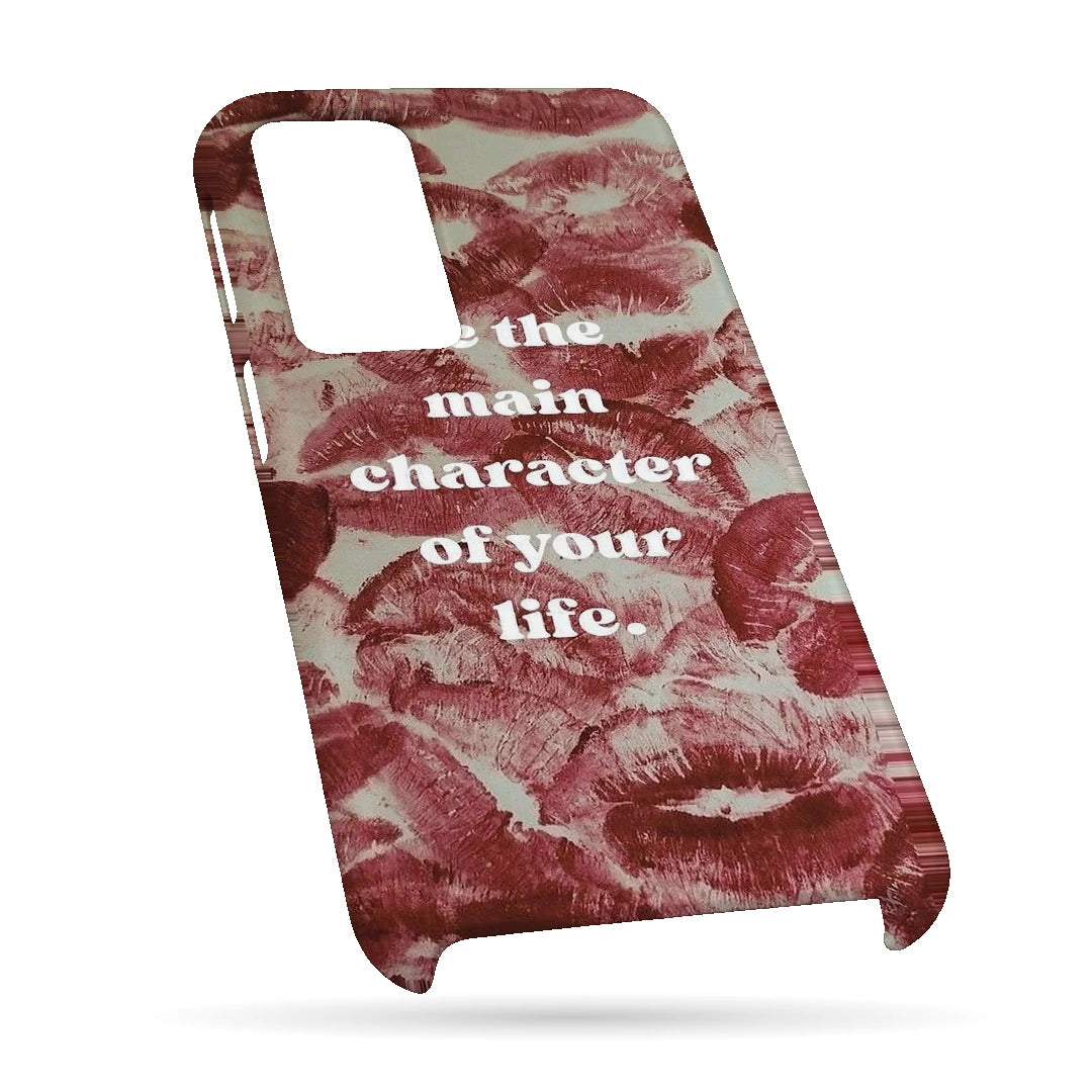 Main Character Kiss Quote 3D Print OnePlus 10R Phone Case, bottom view; Be the Main Character of Your Life lettering over red kiss marks