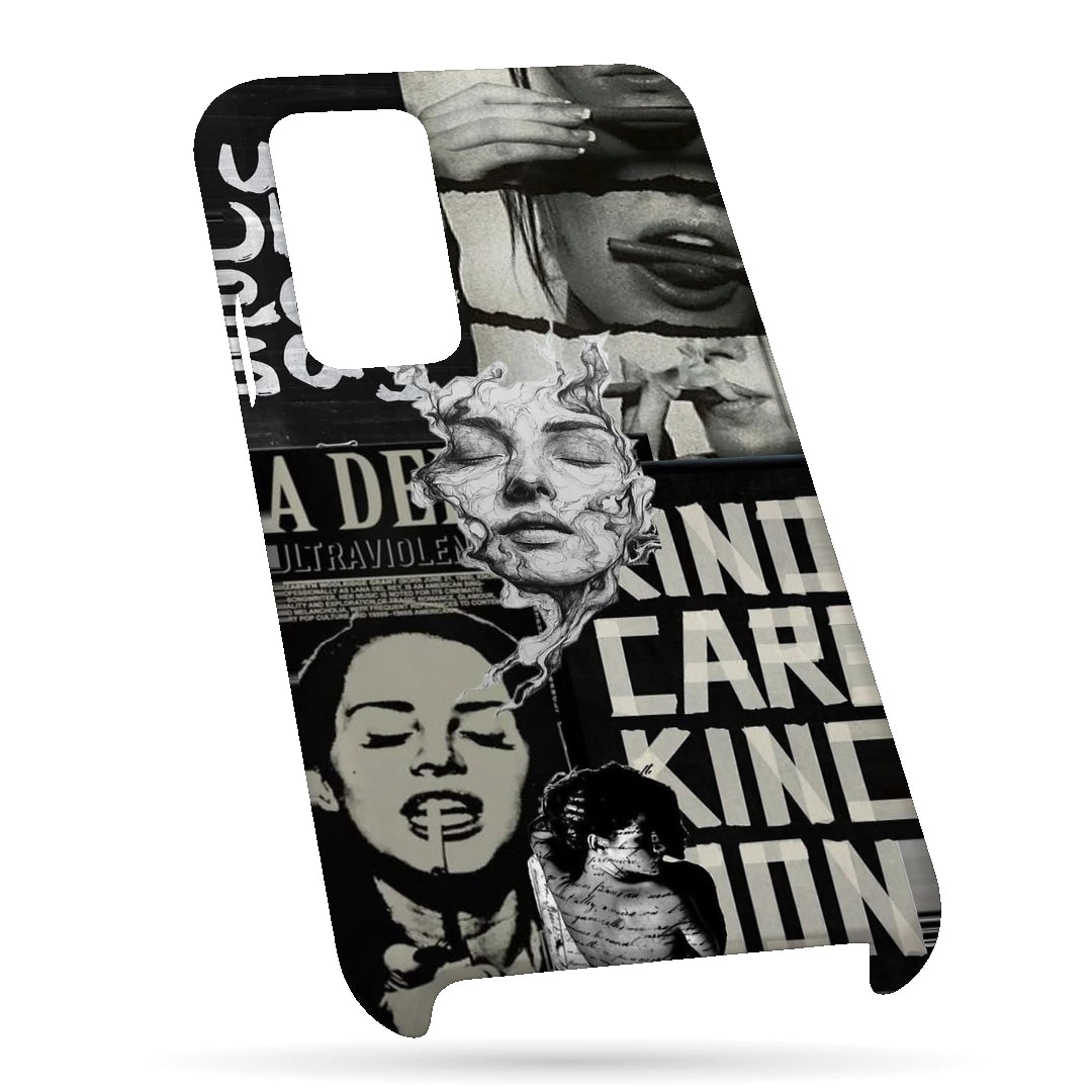 Monochrome Statue Collage 3D Print OnePlus 8 Pro Phone Case, bottom view; classical portrait sculpture and bold lettering in a black-and-white collage