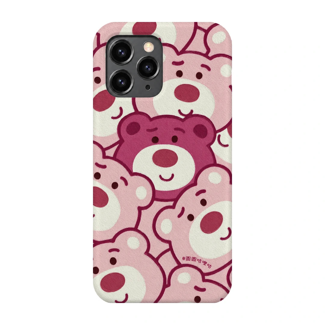 Pink Bear Pattern 3D Print iPhone 11 Pro Phone Case, back view; repeating cream and pink cartoon bear faces in a playful all-over pattern