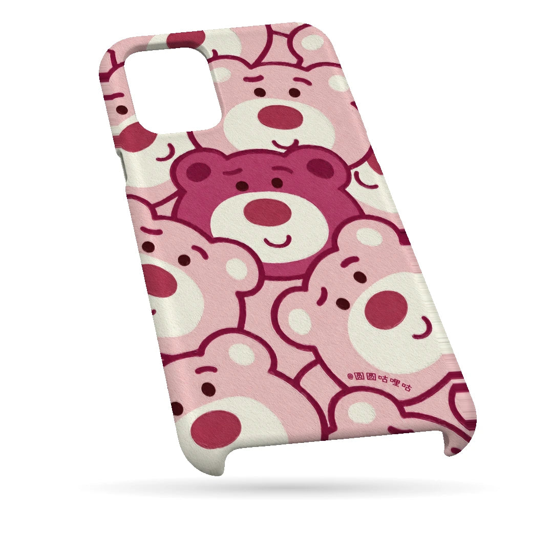 Pink Bear Pattern 3D Print iPhone 11 Pro Phone Case, bottom view; repeating cream and pink cartoon bear faces in a playful all-over pattern