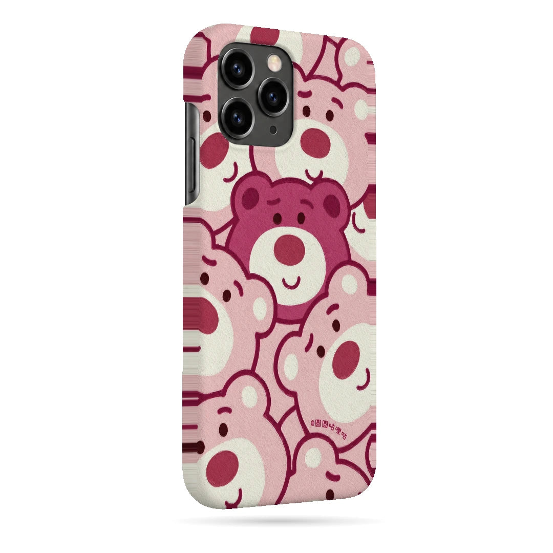 Pink Bear Pattern 3D Print iPhone 11 Pro Phone Case, right-side view; repeating cream and pink cartoon bear faces in a playful all-over pattern