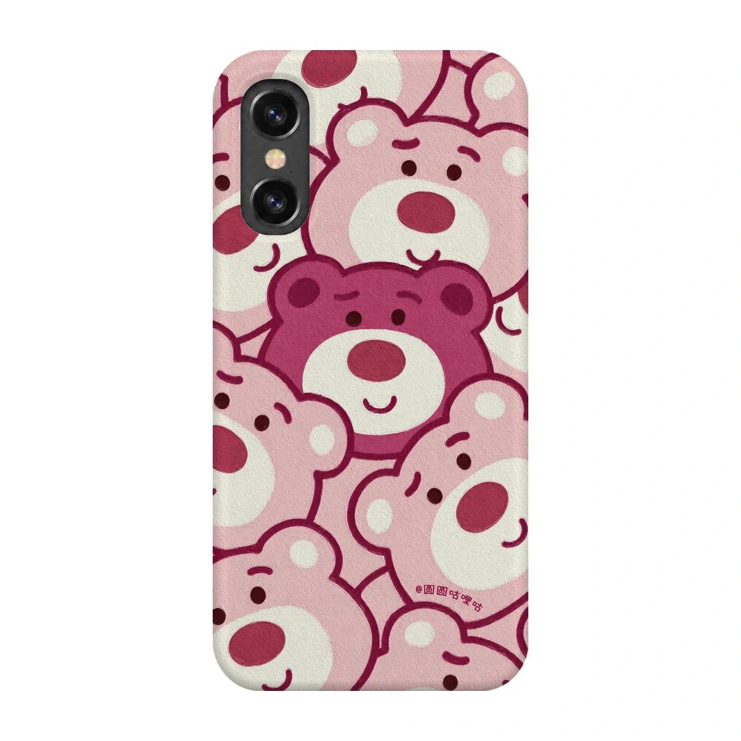 Pink Bear Pattern 3D Print iPhone X Phone Case, back view; repeating cream and pink cartoon bear faces in a playful all-over pattern